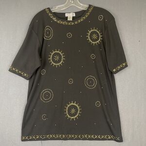 Vintage Crystal Kobe Shirt Women’s M Black Embroidered Top Witchy Whimsygoth